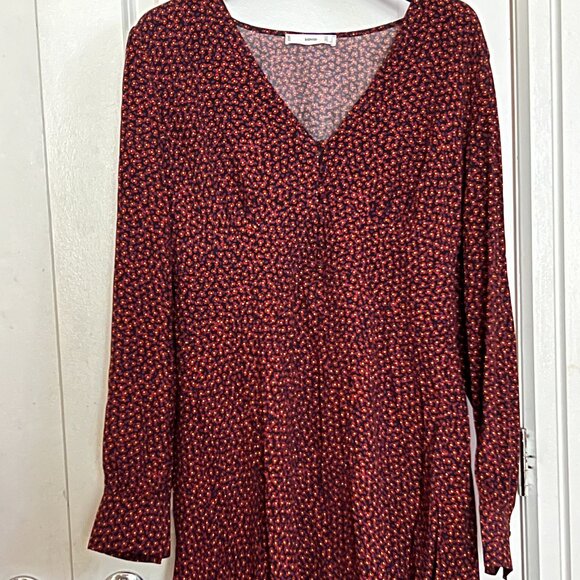 Mango floral print viscose midi dress. Long sleeved. Red and purple floral sz 8 - Picture 1 of 6